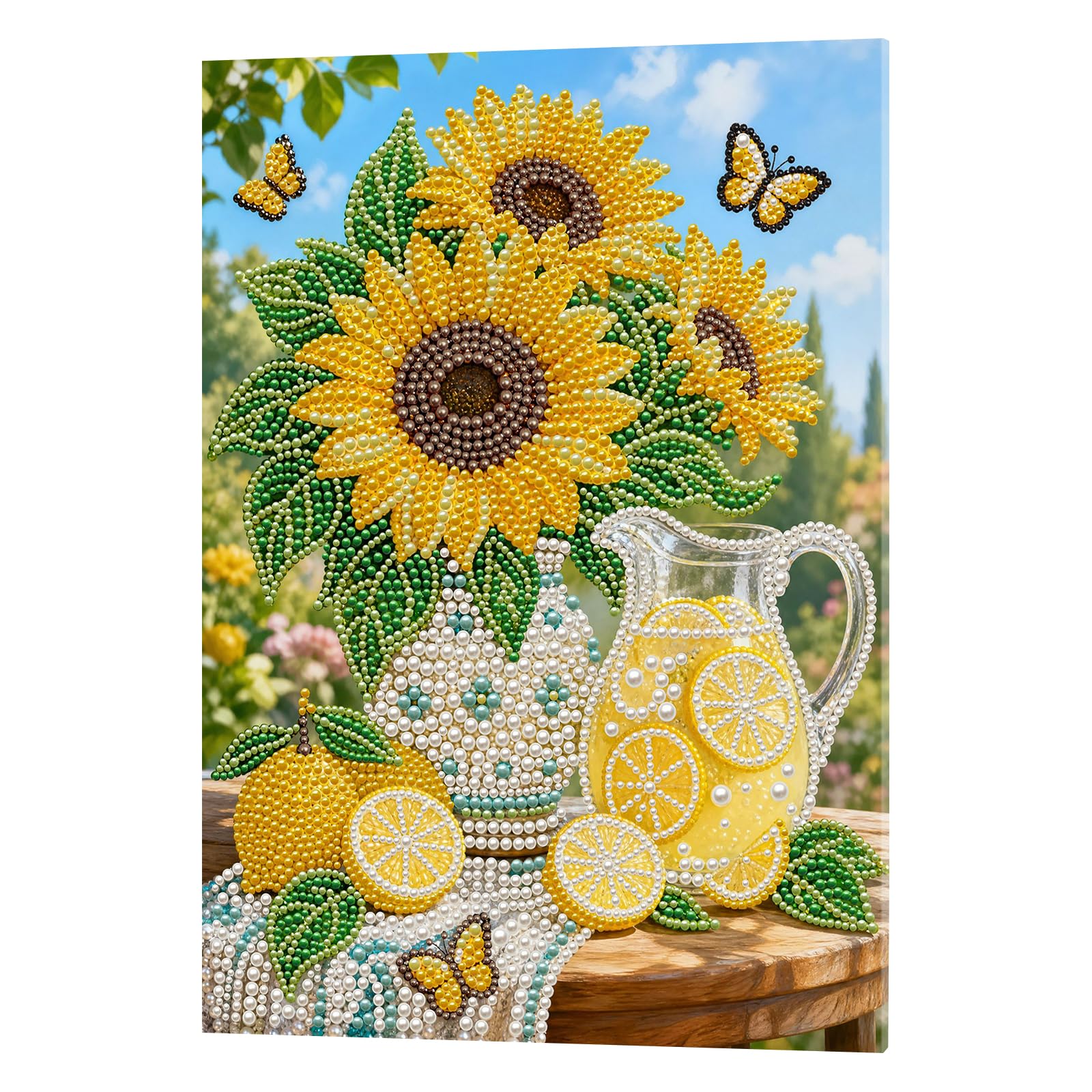 POETRYDRAW Summer Sunflowers DIY Framed Pearl Painting Art Kits with Frame