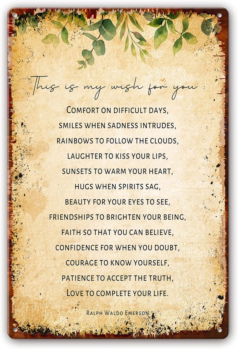 Metal Tin Sign This is My Wish for You Ralph Waldo Emerson Quotes Wall Art Prints Poster Decor for Kitchen Printing Pictures for Living Room Painting Modern Decorations 12x16 Inch