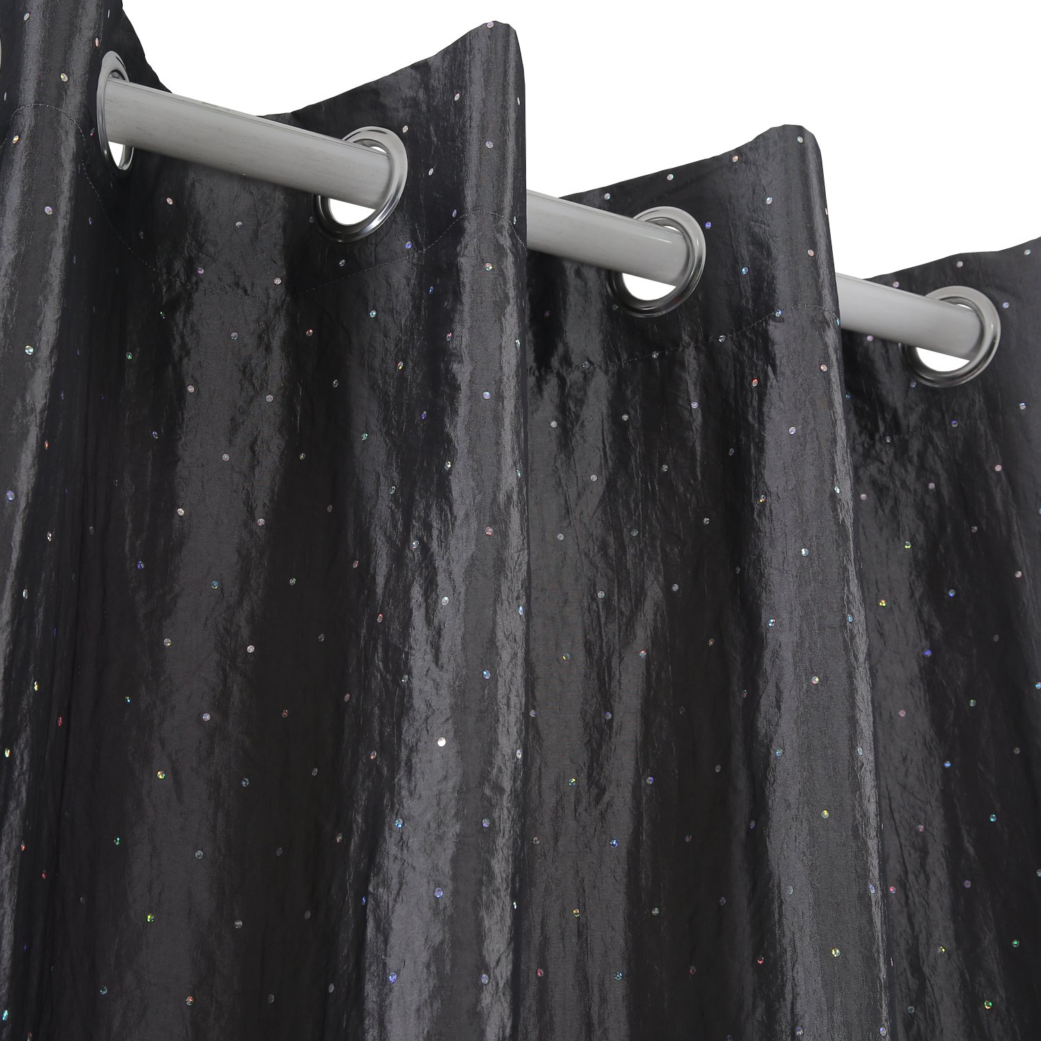 Broadway - Par De Cortinas Con Ojales Metálicos, 168 X 183 Cm, Diseño Con Lentejuelas, Poliéster, Color Blanco