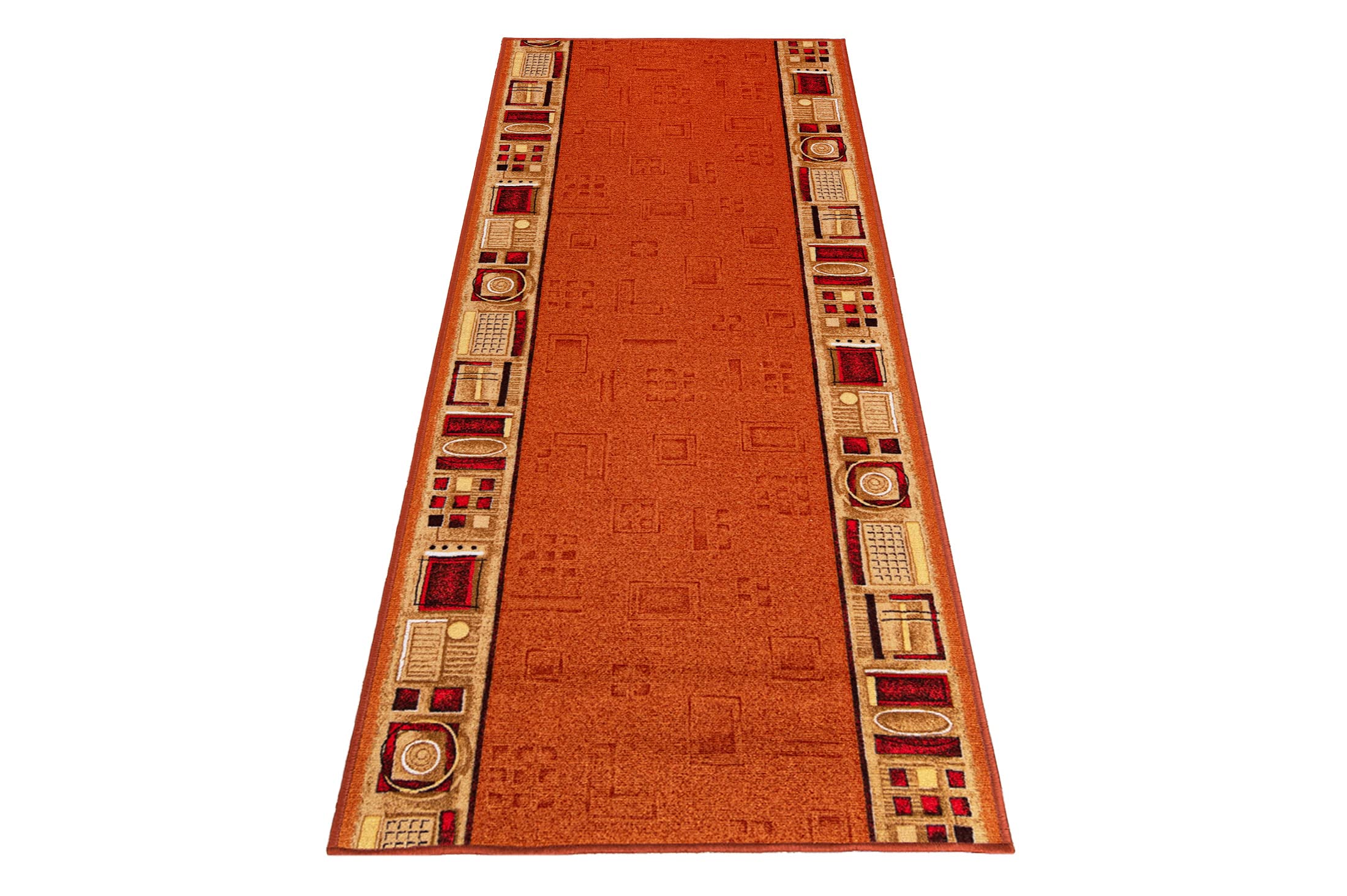 Mazovia Tapis de Couloir Couloir 80x775cm Orange Classique Rétro 90 Doux | Tapis de Couloir pour Cuisine Buanderie Chambre Entrée Antidérapant Chauffage au Sol Facile D'entretien Long Vendu au Mètre