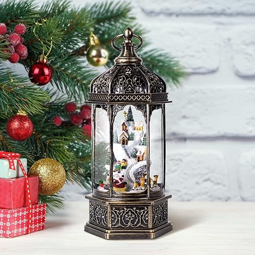 Vista 40 de Globos de nieve de Navidad, linterna musical, globo de nieve cilíndrico con temporizador de 6 horas, globos de nieve de bronce con caja de música