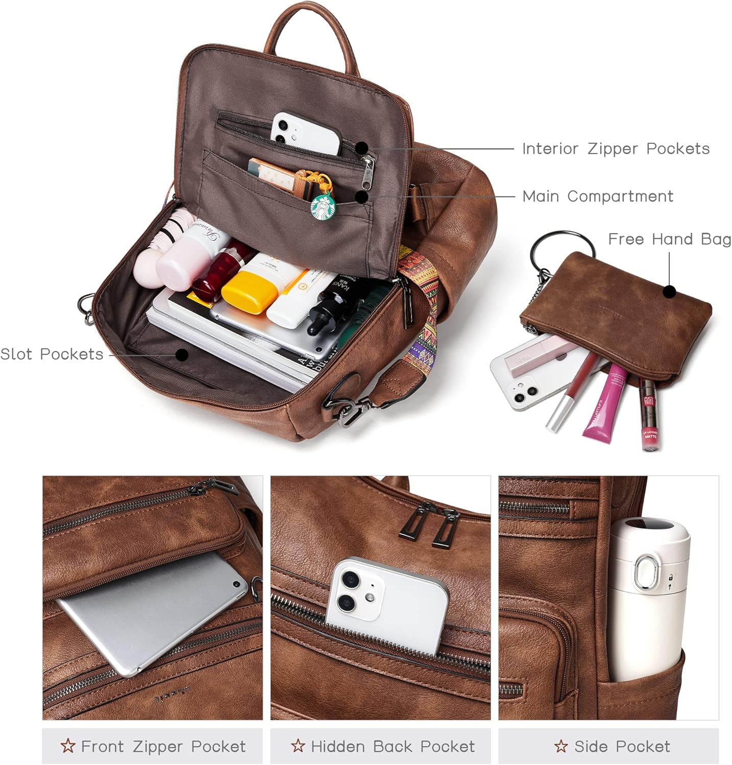 Shrrie Backpack Purse for Women Leather Backpack Fashion Designer Travel Backpack Convertible Shoulder Bag - Image 4