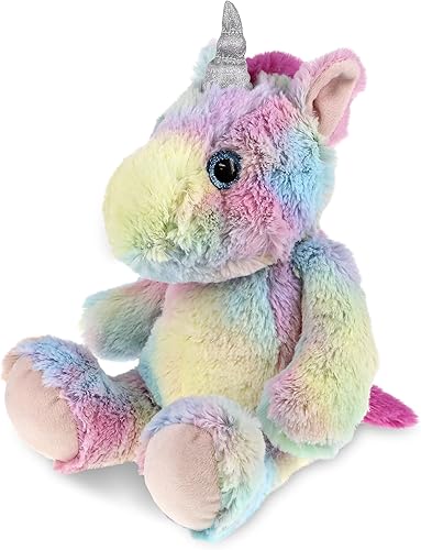 DolliBu Animal de peluche de unicornio – Unicornio arcoíris sentado suave y abrazable, adorable juguete de peluche de unicornio para jugar, bonitos