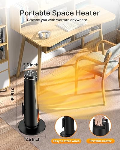 Miniatura 6 de Domenow Calentadores de espacio de 31 pulgadas para uso en interiores, calentador de espacio de torre de cerámica para calefacción de habitación,