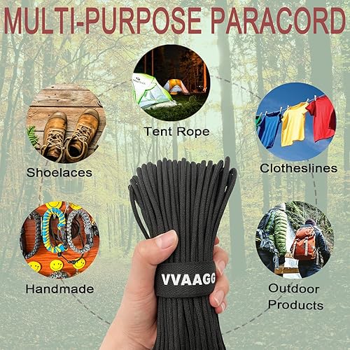 Miniatura 7 de VVAAGG Cuerda de paracaídas 550 Paracord de 200 pies - 0.157 in, ligera y duradera, cuerda de paracaídas de nailon