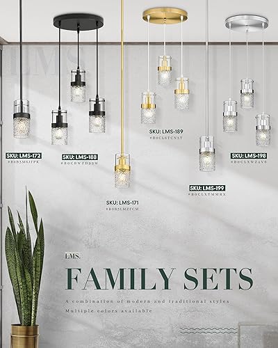 Miniatura 7 de LMS Accesorios colgantes negros de 3 luces, lámpara colgante de cocina ajustable, luces colgantes de racimo, LMS-188