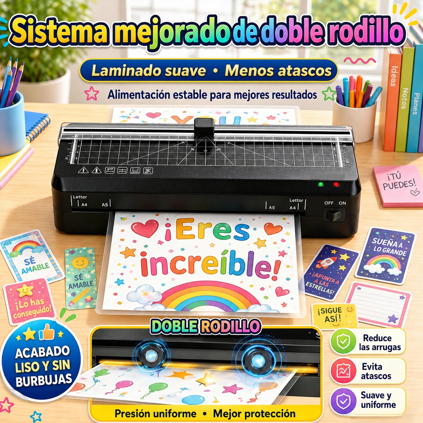 Plastificadora A4 Máquina plastificadora térmica A4 con 70 sg calentamiento rápido y Cortador de Papel. La plastificadora portátil con Función ABS para Colegio Oficina Hogar