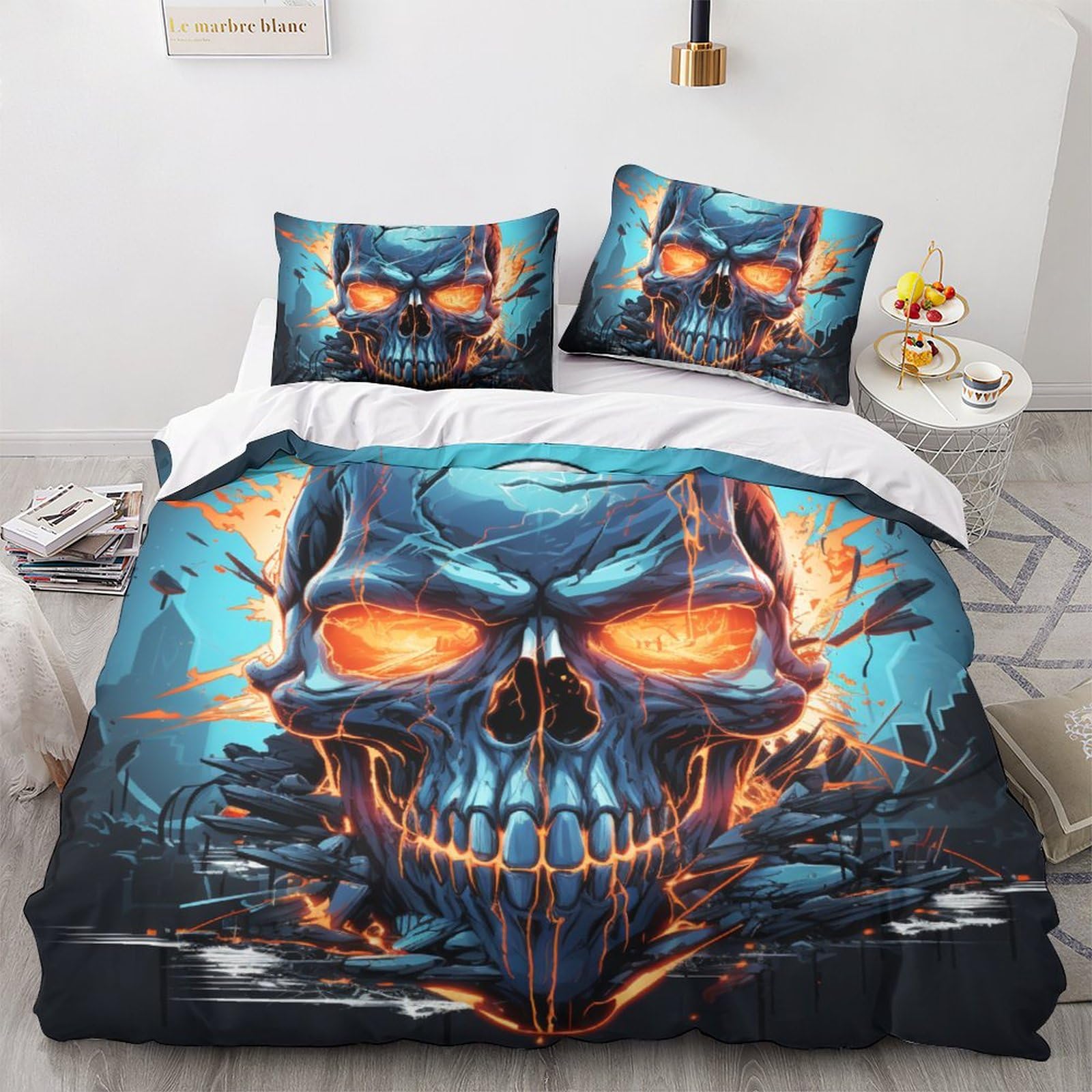 Geeyou Gothic Skeleton Warmth To Sleep Bedding Set Hidden Zipper Duvet Cover Set With Pillowcases Skull Quilt Cover Setsoft Microfiber Comforter Cover Various Sizes King（220X240cm）