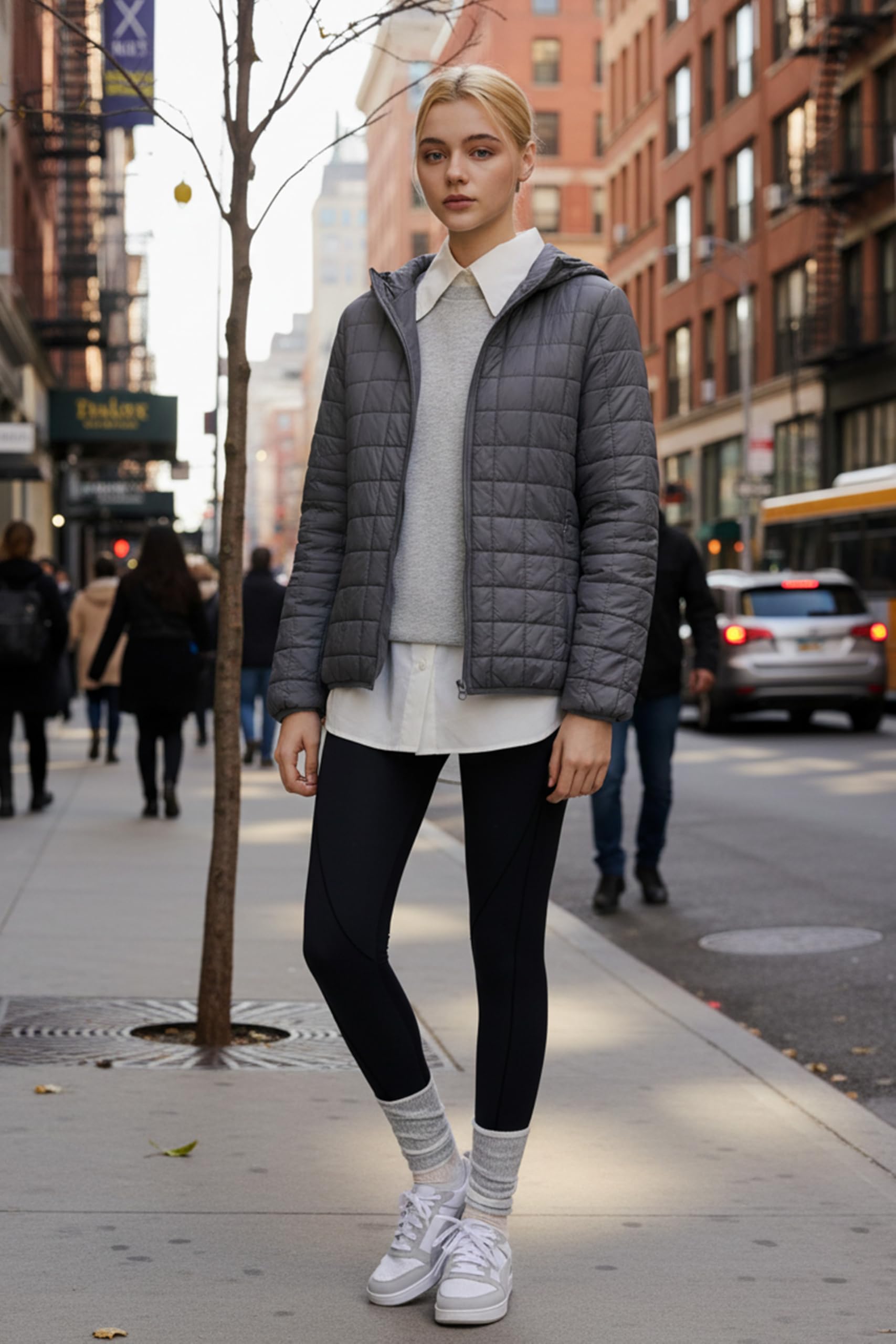 Orolay Chaqueta acolchada ligera con capucha para mujer, abrigo cálido con cremallera y bolsillos