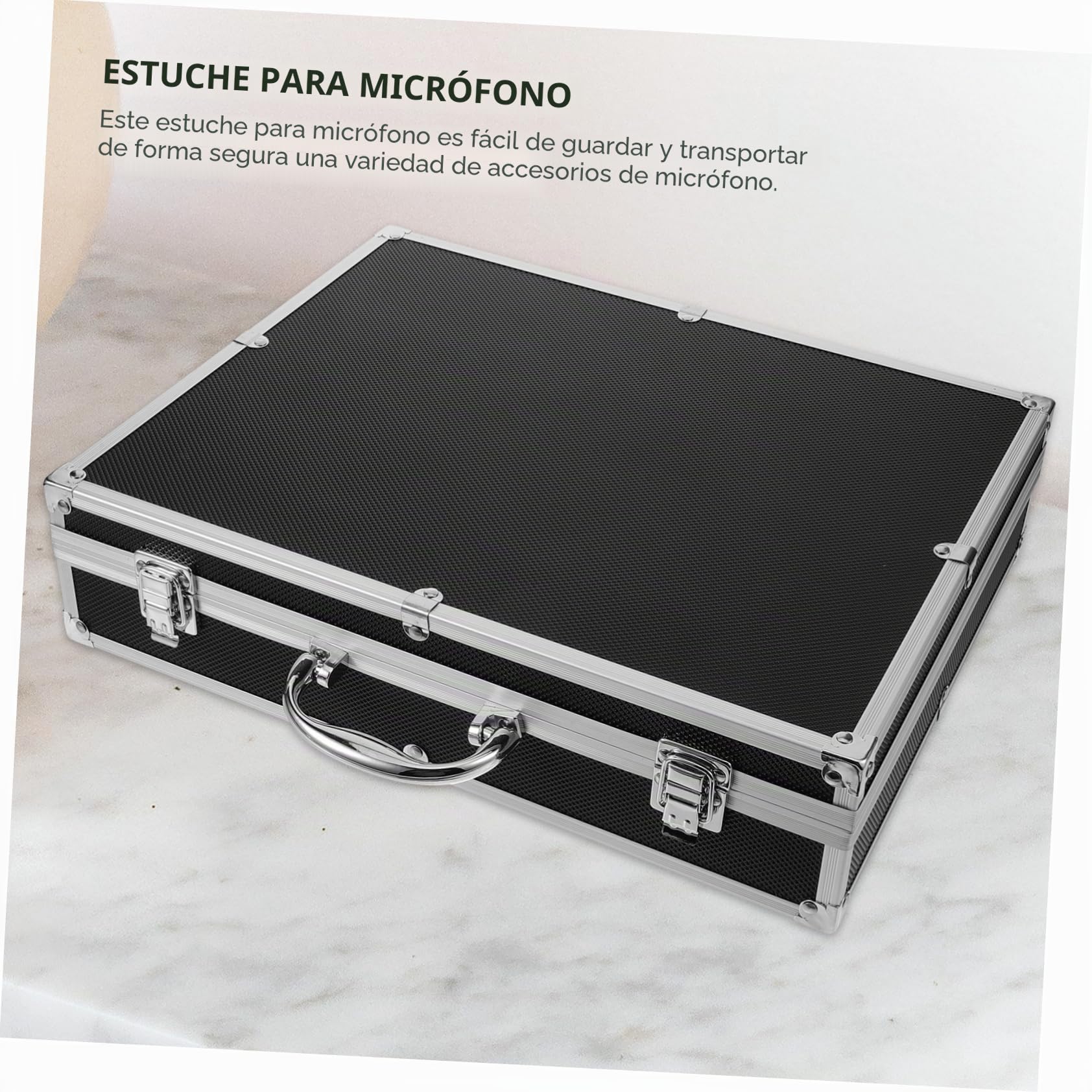 Estuche Rígido de Aluminio para Micrófono Inalámbrico Portátil, 4 Piezas | Asa de Transporte, Apertura Fácil, Huecos para Cables, Anillas Silicona, Fundas Esponja, Viaje