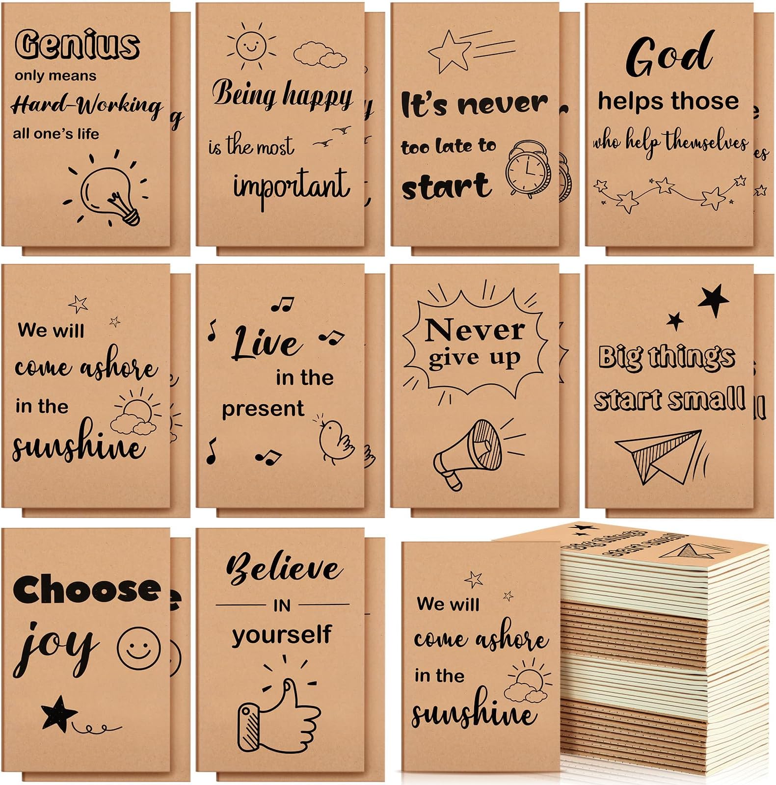 Harloon 100 Pack A5 Kraft Motivational Notebooks Bulk