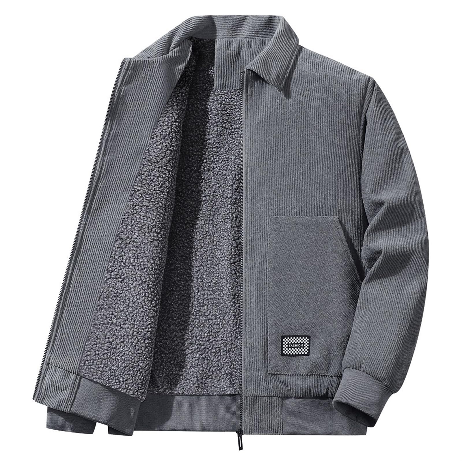 Generisch Motorradjacke Herren Winter Cord Revers Übergröße Baggy Fleece Overall Jacke