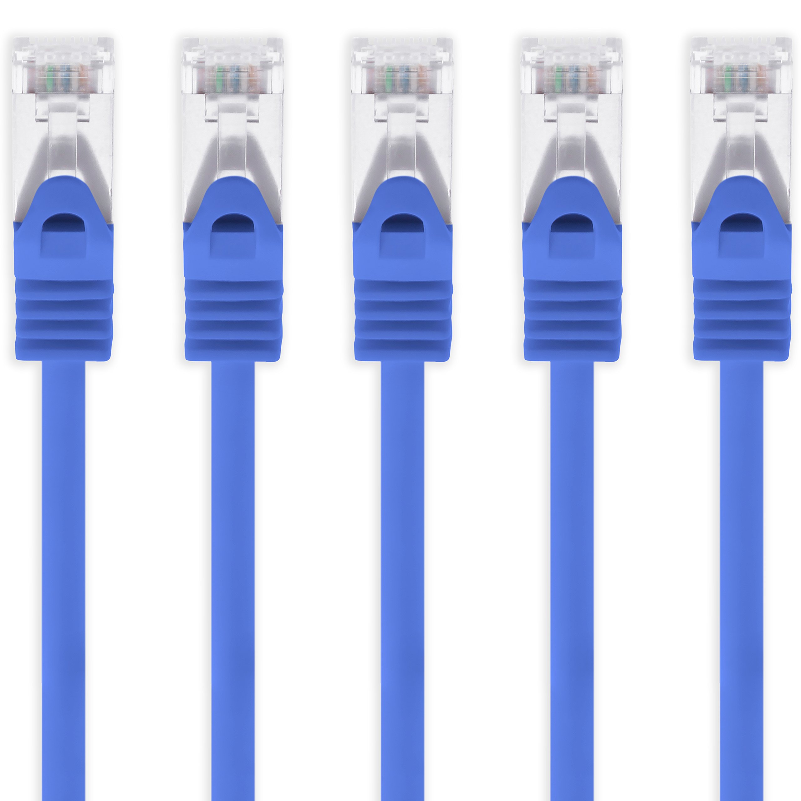 1aTTack.de 5m - blau - 5 Stück CAT.7 Netzwerkkabel Sftp (Rohkabel) Patchkabel (SET) 10000Mbit/s - 500 MHz konfektioniert mit 2 RJ45 Stecker Cat6a
