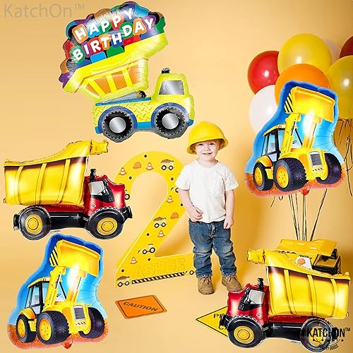 Miniatura 4 de Globos de construcción gigantes de aluminio para fiestas, globos de construcción de camiones de 32 pulgadas Cartel de feliz cumpleaños negro