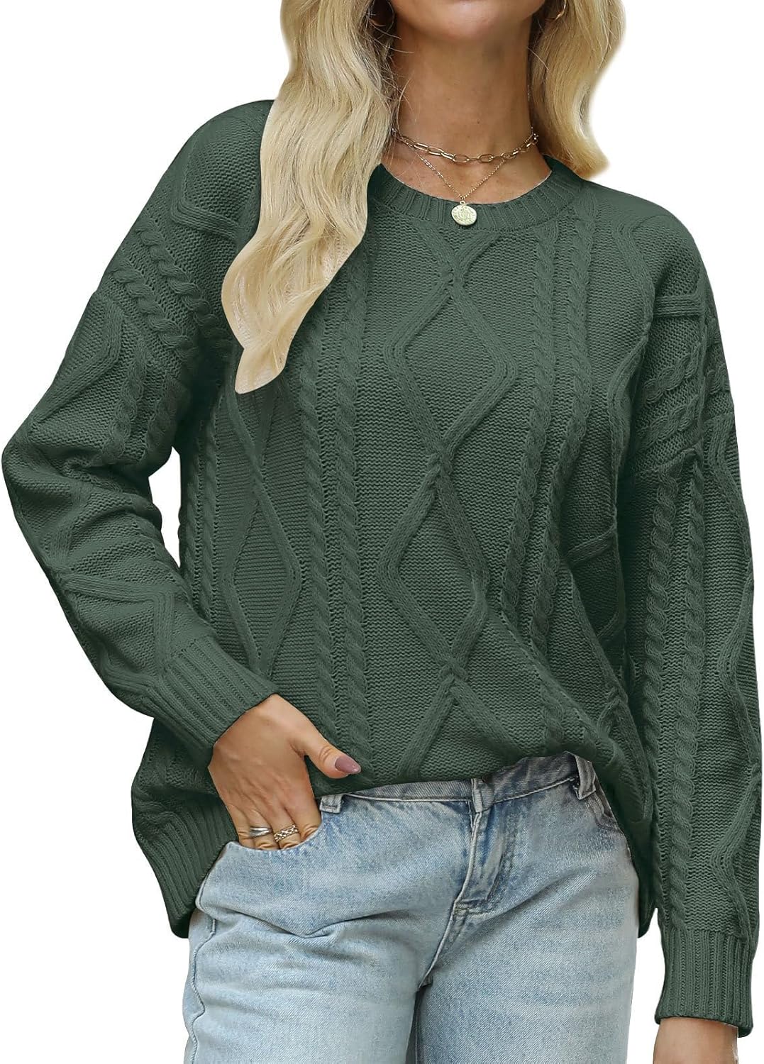 MixShe Women's Oversized Crewneck Cable Knit Sweaters Fall Fashion 2025 - Image 4