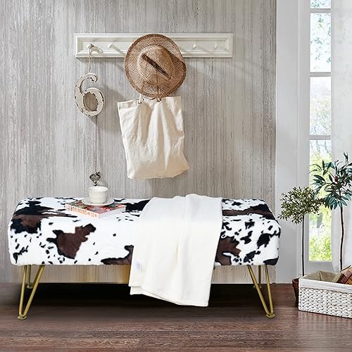 Miniatura 21 de Banco otomano largo rectangular de piel sintética con estampado de cebra, reposapiés suave y peludo, 46 x 16 x 17 pulgadas, banco de asiento