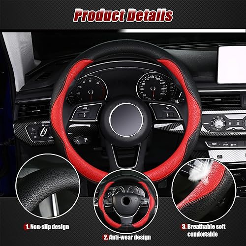 Miniatura 4 de Funda para volante, antideslizante, transpirable, cómoda, de piel sintética, accesorios de automóvil lindos para mujeres y niñas, protector