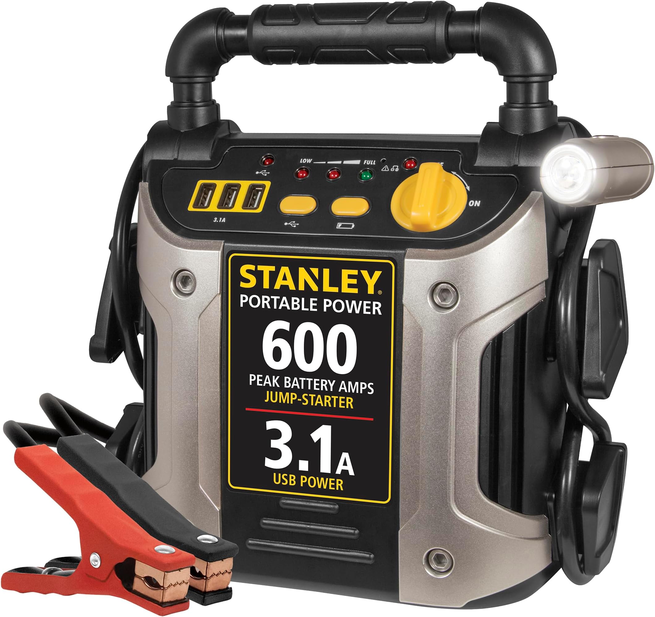 J309 Portable Power Station Jump Starter 600 Peak Amp Battery Booster, 3.1A USB Ports, Battery Clamps