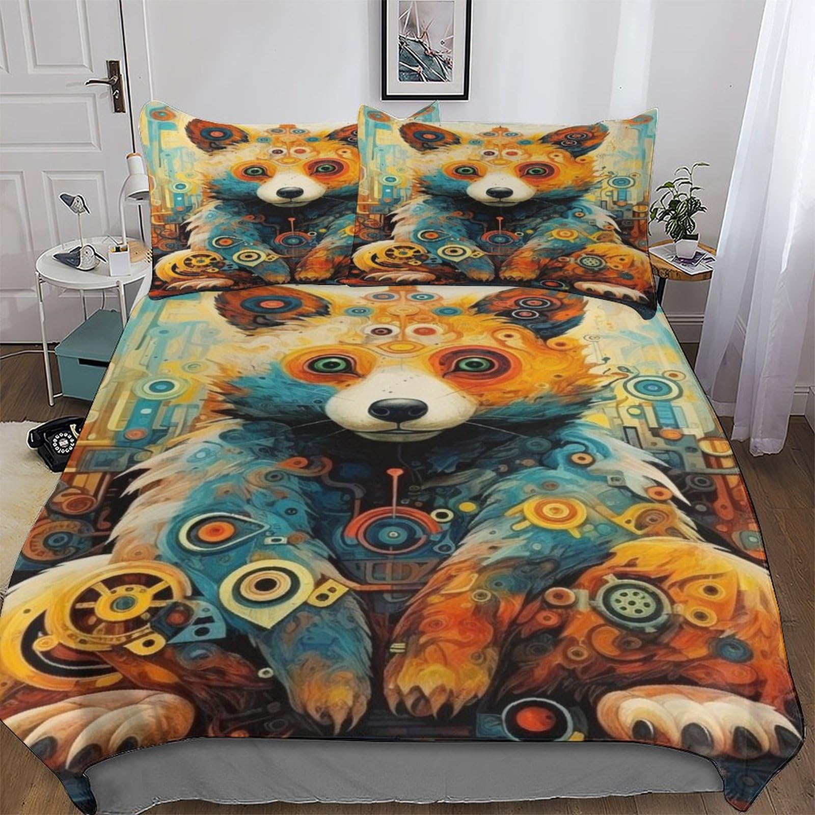 Housse de couette ours parure de lit microfibre coton 3 pièces 220x240cm