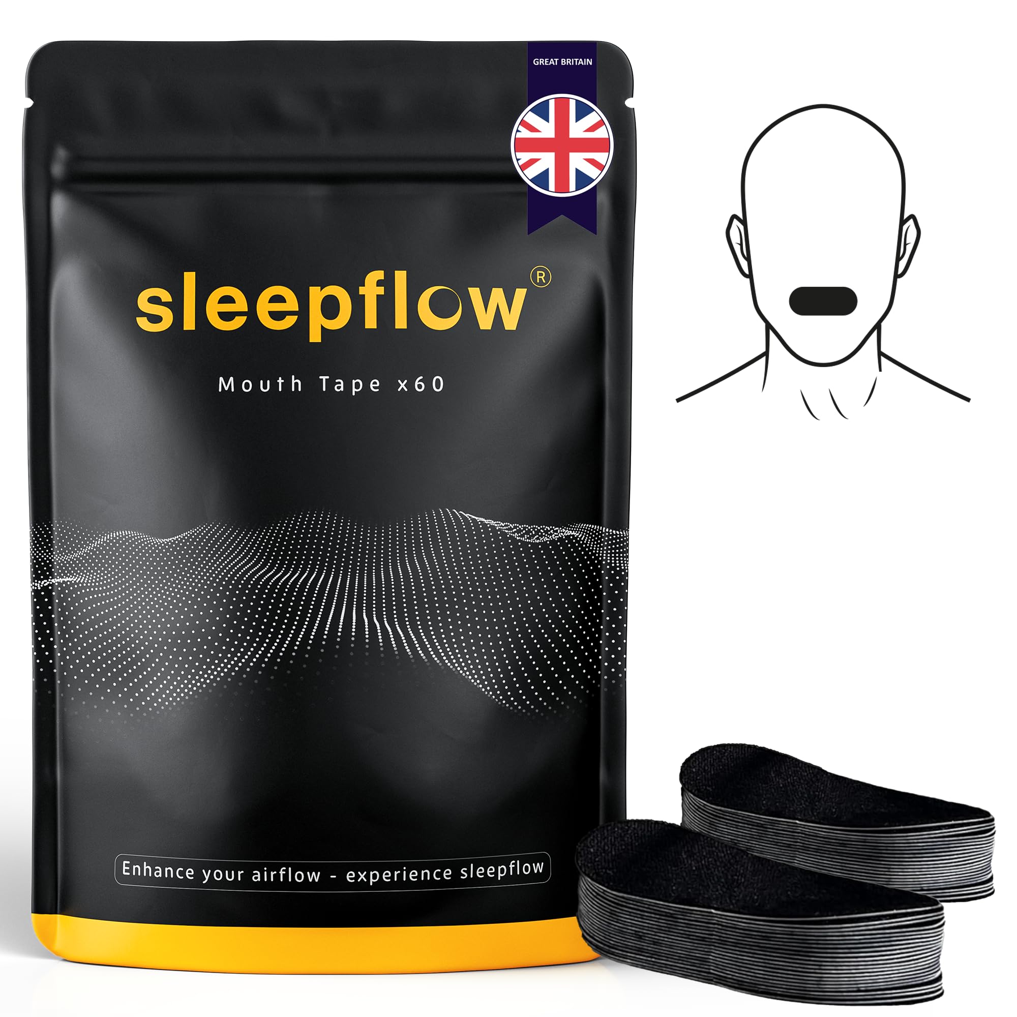 sleepflow Mouth Tape for Sleeping - (60 Nights) Premium Sleep Tape, Snoring Aid, Anti-Snoring Device for Improved Nasal Breathing, Long Lasting Hypoallergenic Adhesion Mouth Strips
