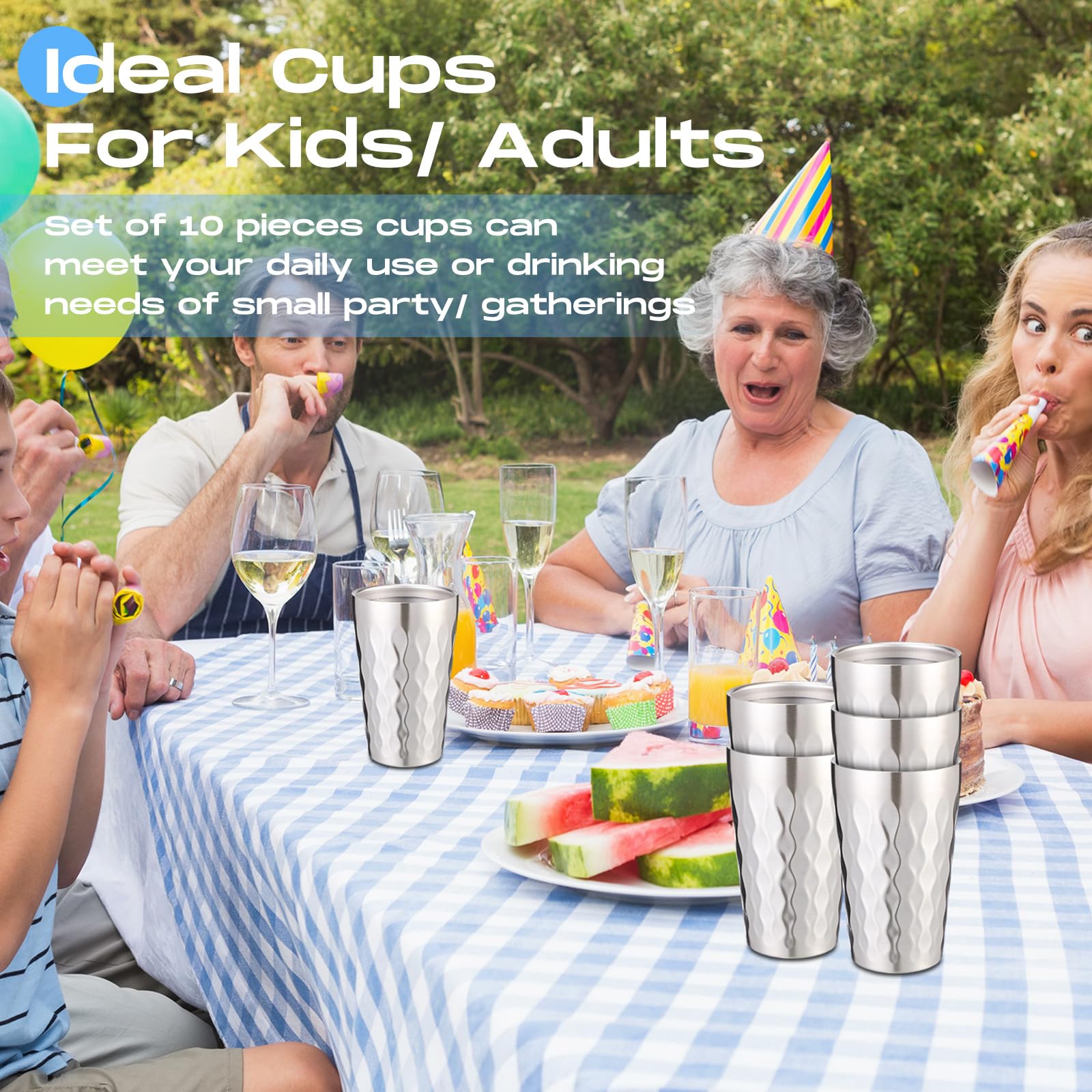 Sawysine Edelstahlbecher, doppelwandig, isoliert, stapelbar, für heiße und kalte Getränke, unzerbrechlich, wiederverwendbar, für Zuhause, Outdoor, Camping, Reisen, 340 ml, 10 Stück