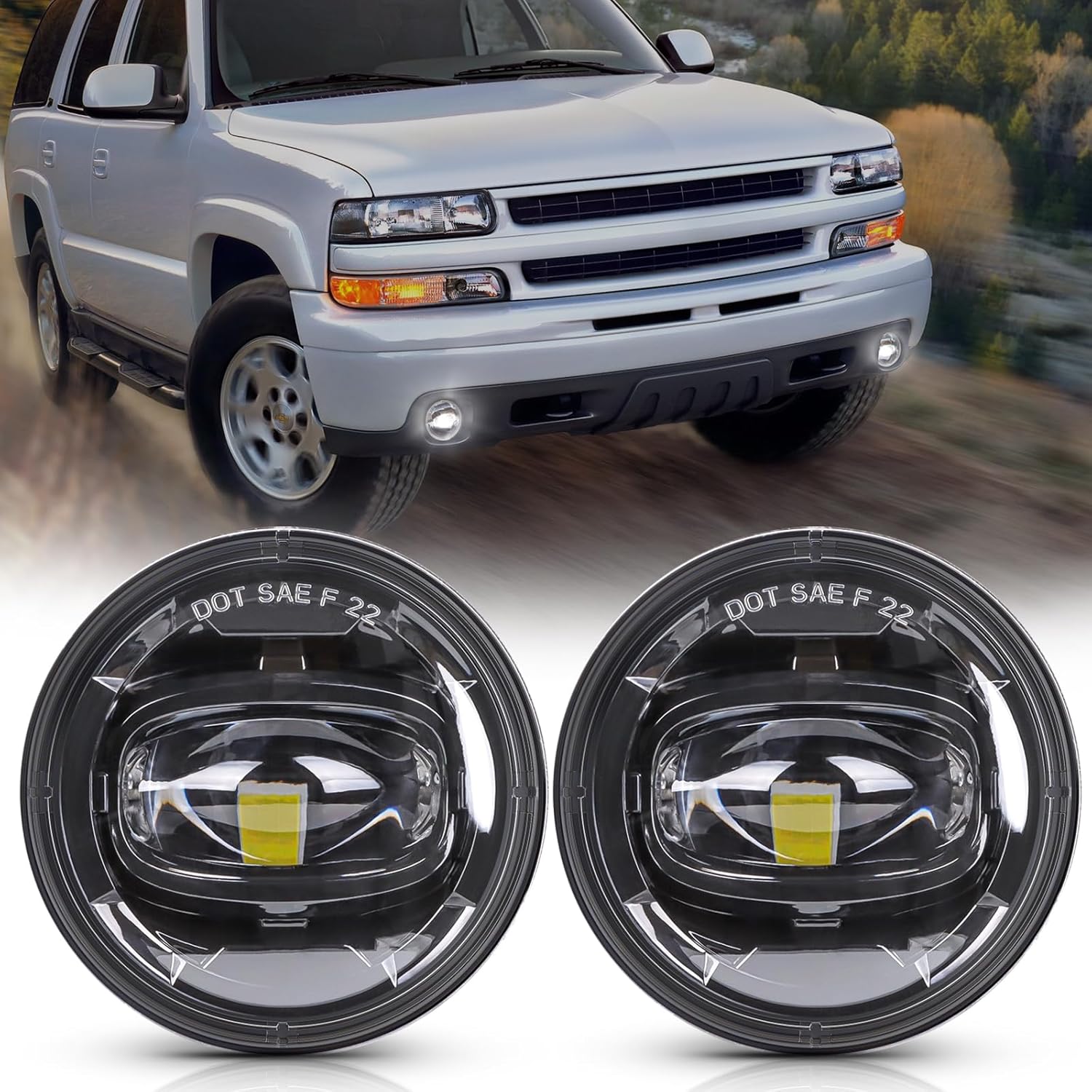 Auxbeam LED Fog Lights Replacement for 2001 2002 2003 2004 2005 2006 Chevy Tahoe Z71, 2001-2006 Chevy Suburban 1500 Z71, 1994-2003 Pontiac Grand Prix, 2000-2005 Pontiac Sunfire, DOT Approved