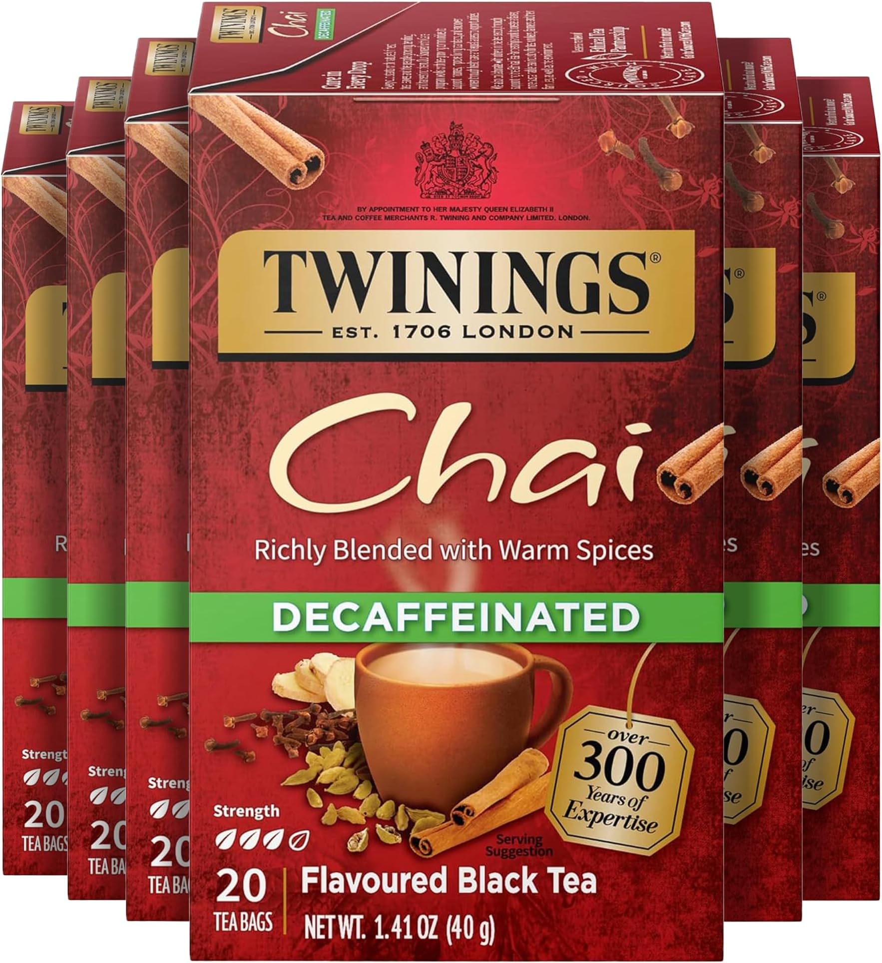 Twinings Chai Tea, Decaf Chai Tea, 20 Count Bagged Tea (6 Pack) by Twinings