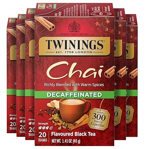 Twinings, Decaffeinated Chai - Té negro Chai sin cafeína y con especias dulces y sabrosas, caliente o helado, el embalaje puede variar, 120 bolsitas