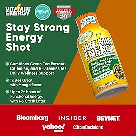 Vitamin Energy Immune+ Extra Strength Energy Shot Mango 24 Pack, 260mg Natural Caffeine, B-Vitamins, Citicoline, Green Tea, Immunity & Focus Support, Zero Sugar, Gluten-Free 1.93 fl oz