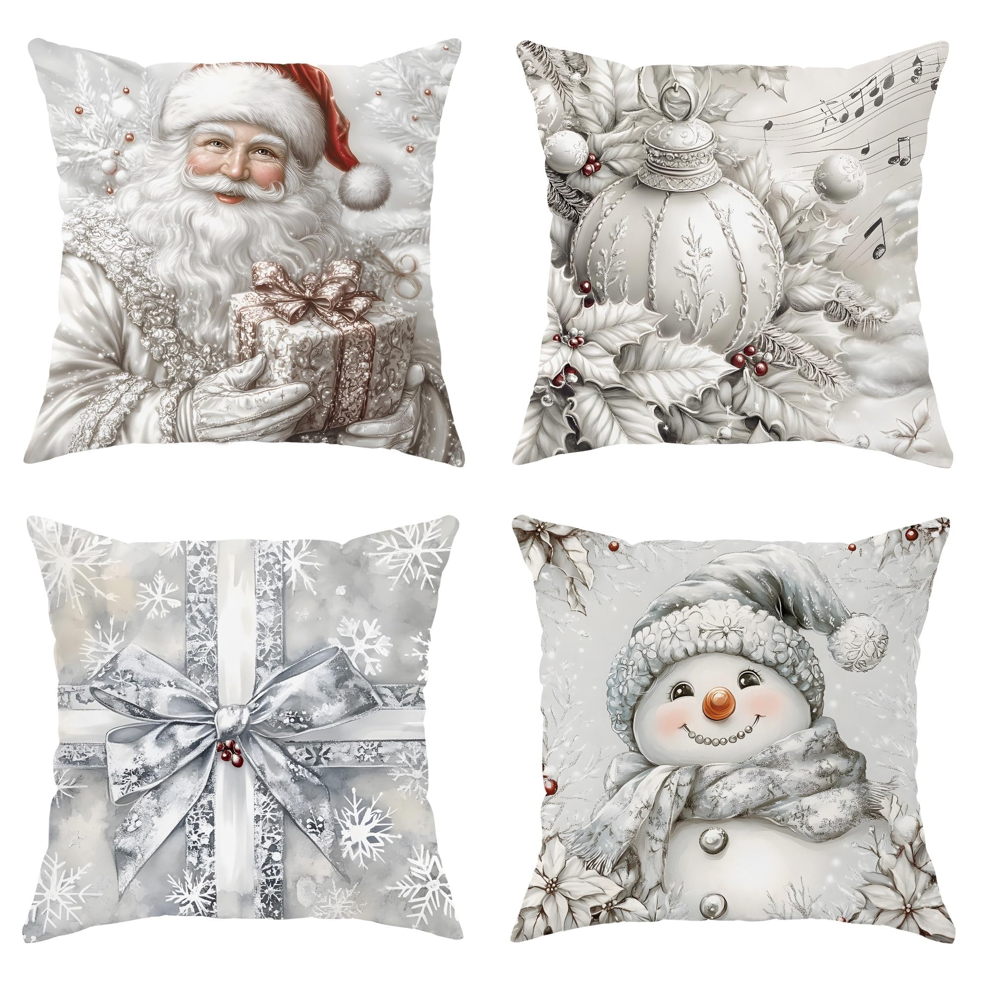 Housses de coussin de Noël 71x71 cm bonhomme de neige argenté maison