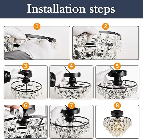 Miniatura 5 de YYJLX - Lámpara de cristal moderna de montaje semi empotrada para techo de pasillo, dormitorio, baño, armario, Base E26