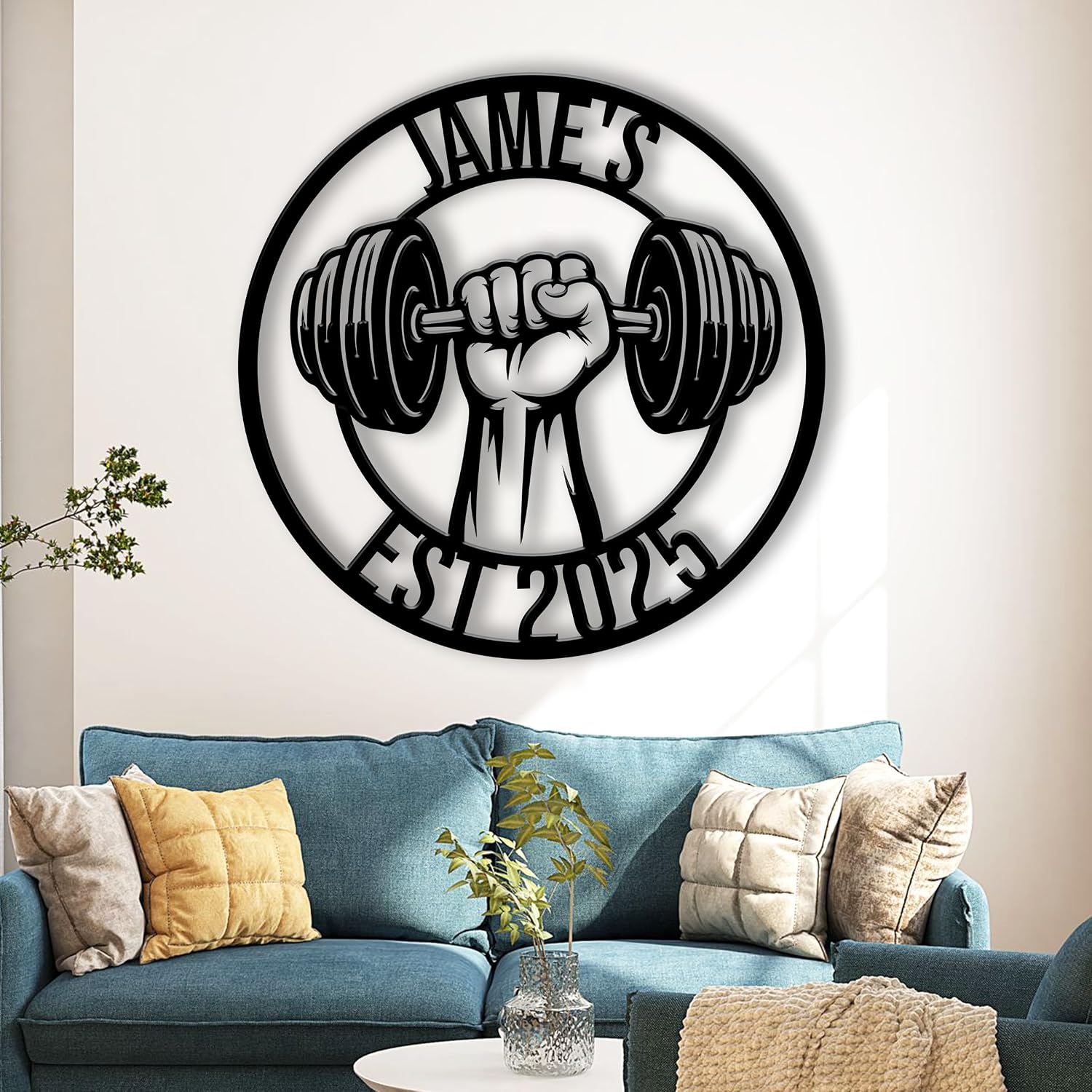 Personalized Dumbbell Gym Metal Led Sign Wall Decor, Custom Weightlifting Wall Art for Home Gym, Workout Garage, Fitness Studio, Workout Decor Gift