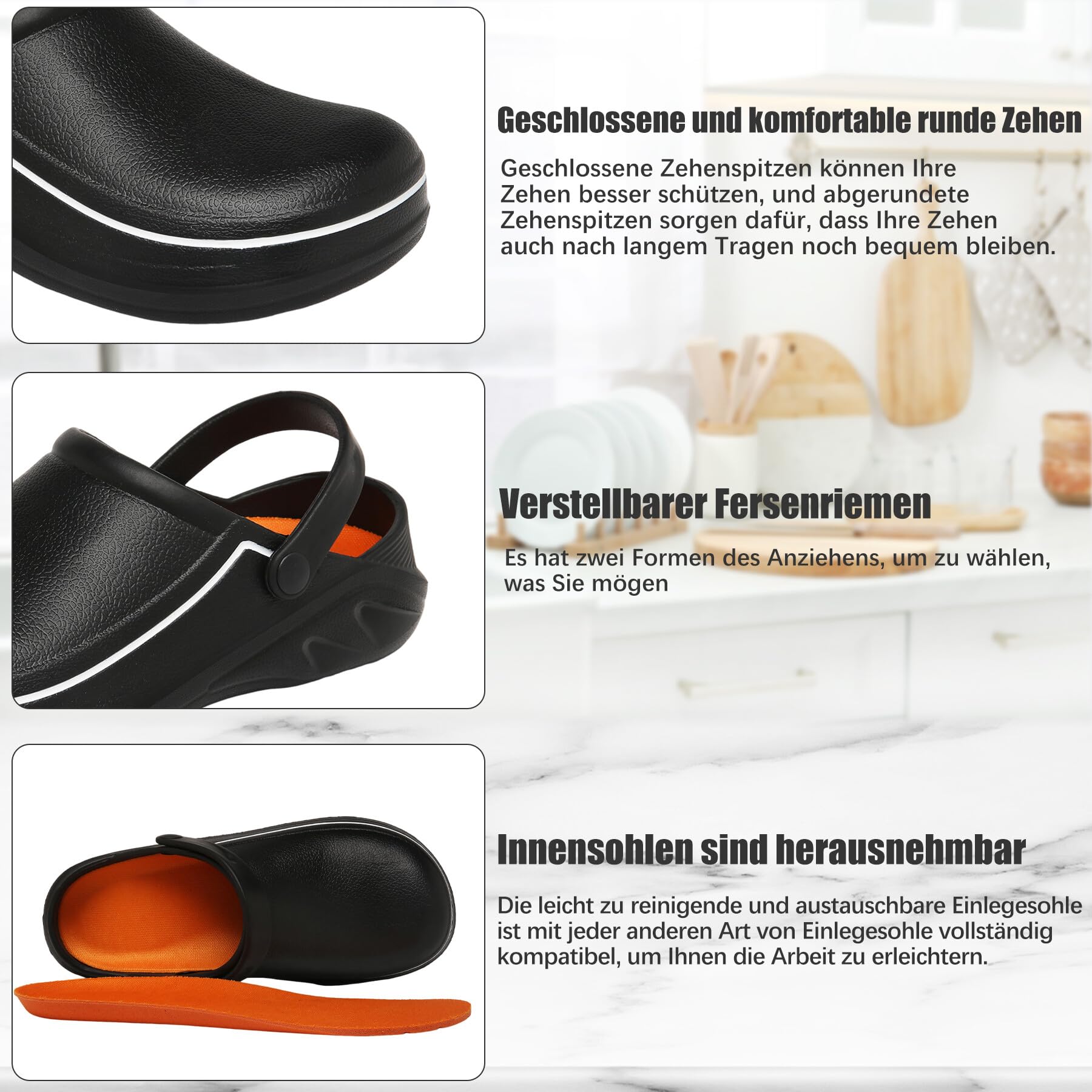 Bella Bays Geschlechtslose wasserdichte ölbeständige rutschfeste Kochschuhe Gartenschuhe Krankenpflegeschuhe EU36-45