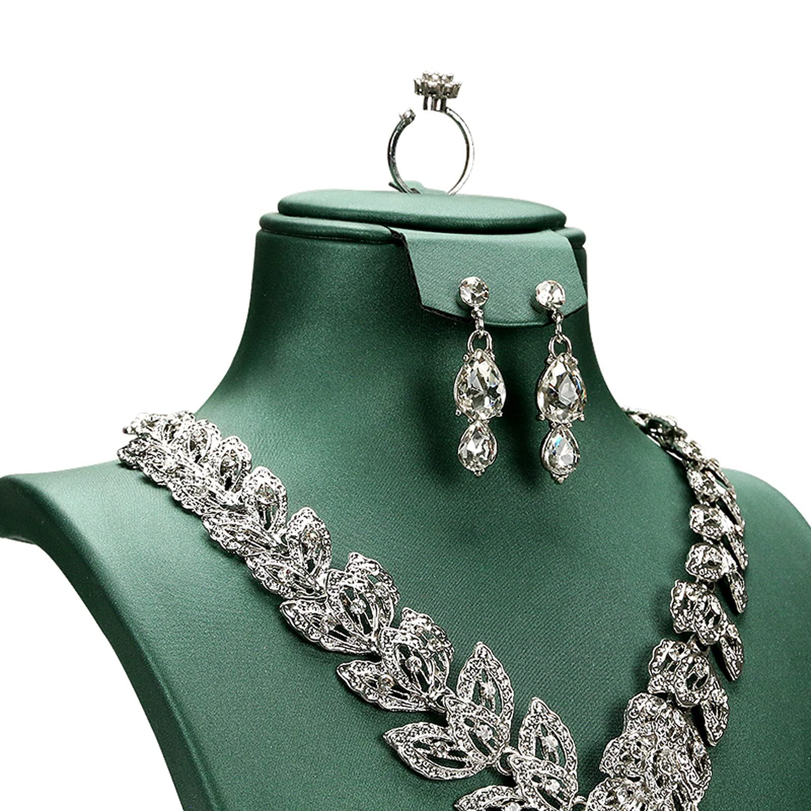 Expositor de Joyas, Soporte de Cuero Verde para Collares, Colgantes, Cadenas, Busto, Organizador de Collares 3D, Soporte para Joyas, Estante para Collares.
