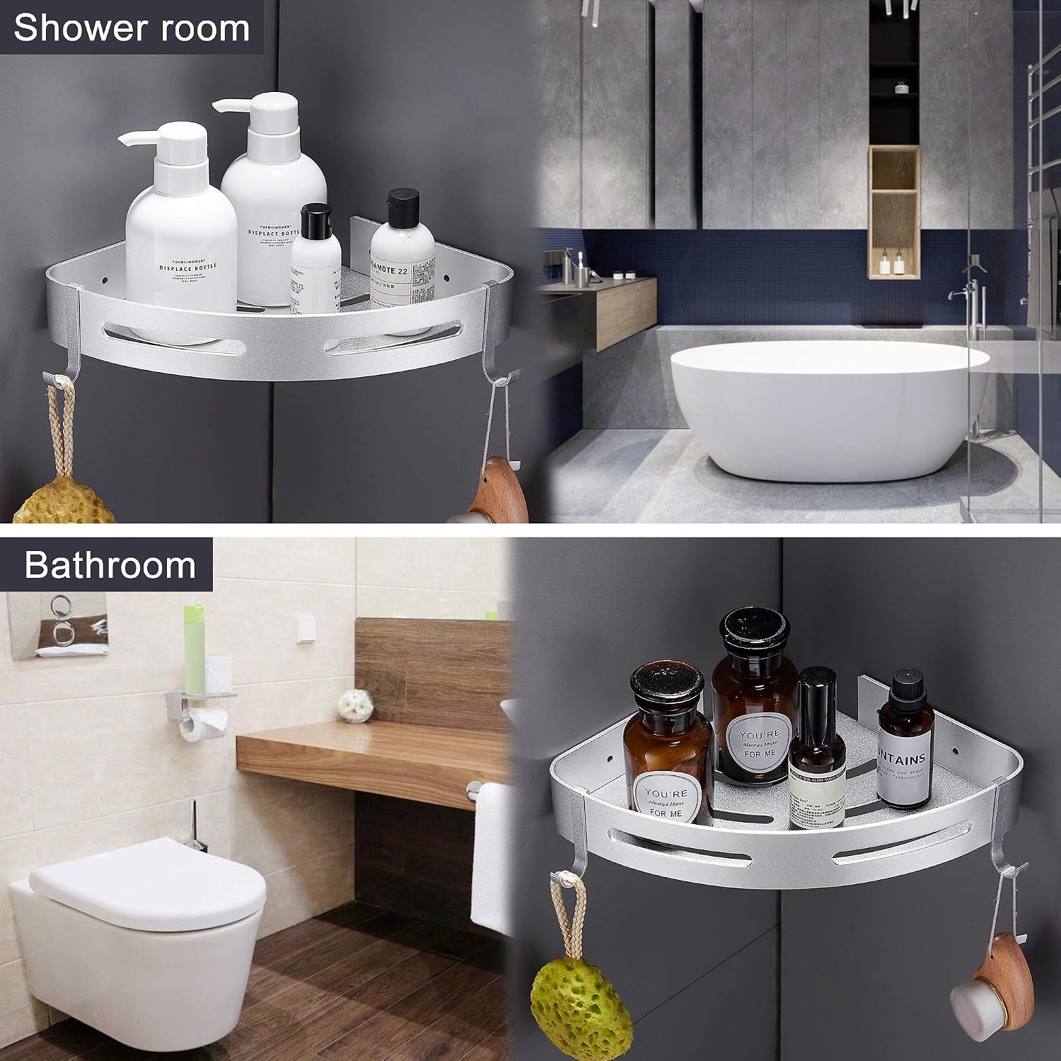 Gricol Bathroom Shower Caddy Adhesive Corner Shelf Storage No Drilling Wall Mounted Organizer Basket for Kitchen Toilet