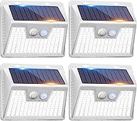 Vista 32 de Peasur Luces solares impermeables para exteriores, paquete de 4 140 luces LED con sensor de movimiento, 3 modos de luces de seguridad alimentadas