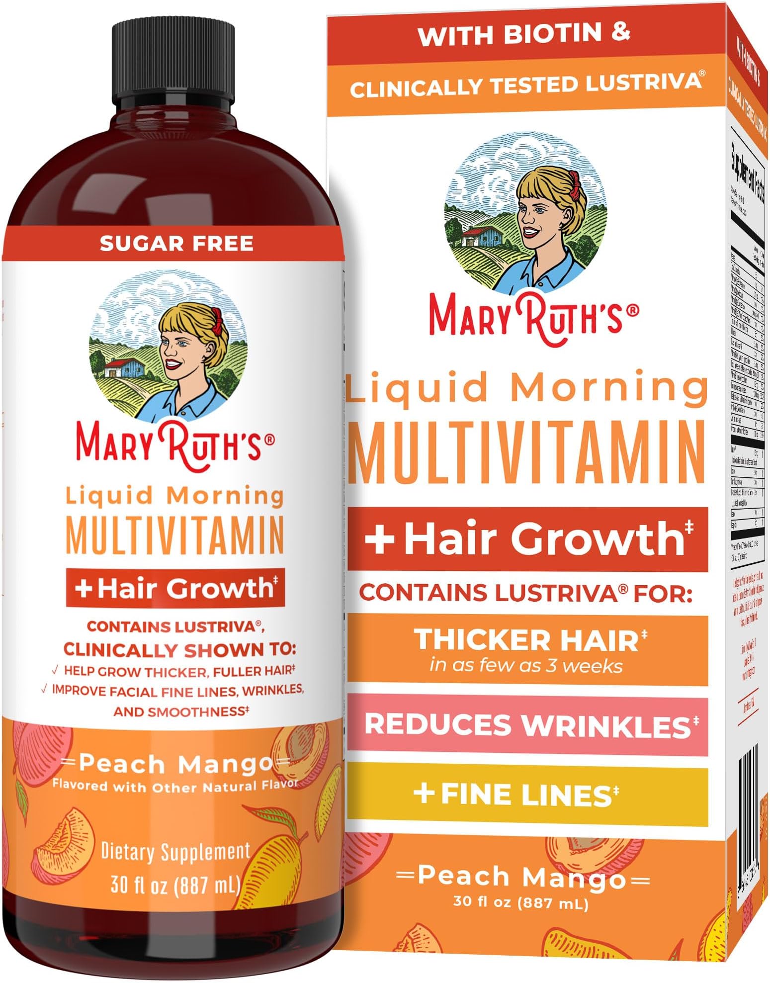 Liquid Multivitamin + Hair Growth | Clinically Tested in Women for Thicker Hair & Facial Wrinkles | Biotin 10000mcg | Lustriva Hair Growth Supplements | Skin Care | Ages 18+ | 30 Fl Oz