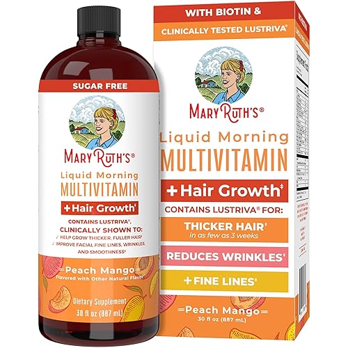 MARYRUTH'S Liquid Multivitamin+Hair Growth | Clinically Tested for Thicker Hair & Facial Wrinkles in Women | Biotin 10000mcg | Lustriva Hair Growth Supplement | Skin Care | Age 18+ | 30 Fl Oz