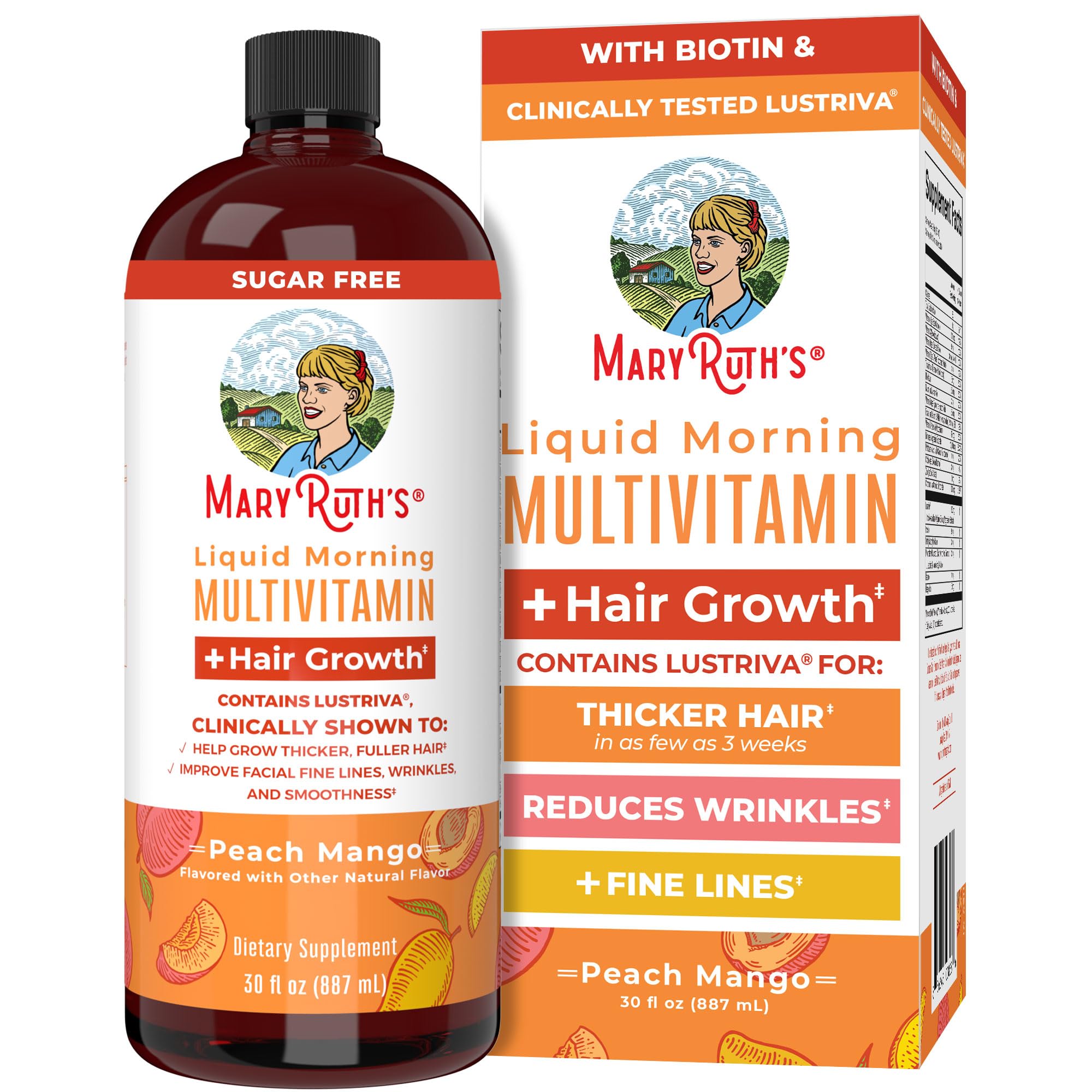 Liquid Multivitamin+Hair Growth | Clinically Tested for Thicker Hair & Facial Wrinkles in Women | Biotin 10000mcg | Lustriva Hair Growth Supplement | Skin Care | Age 18+ | 30 Fl Oz