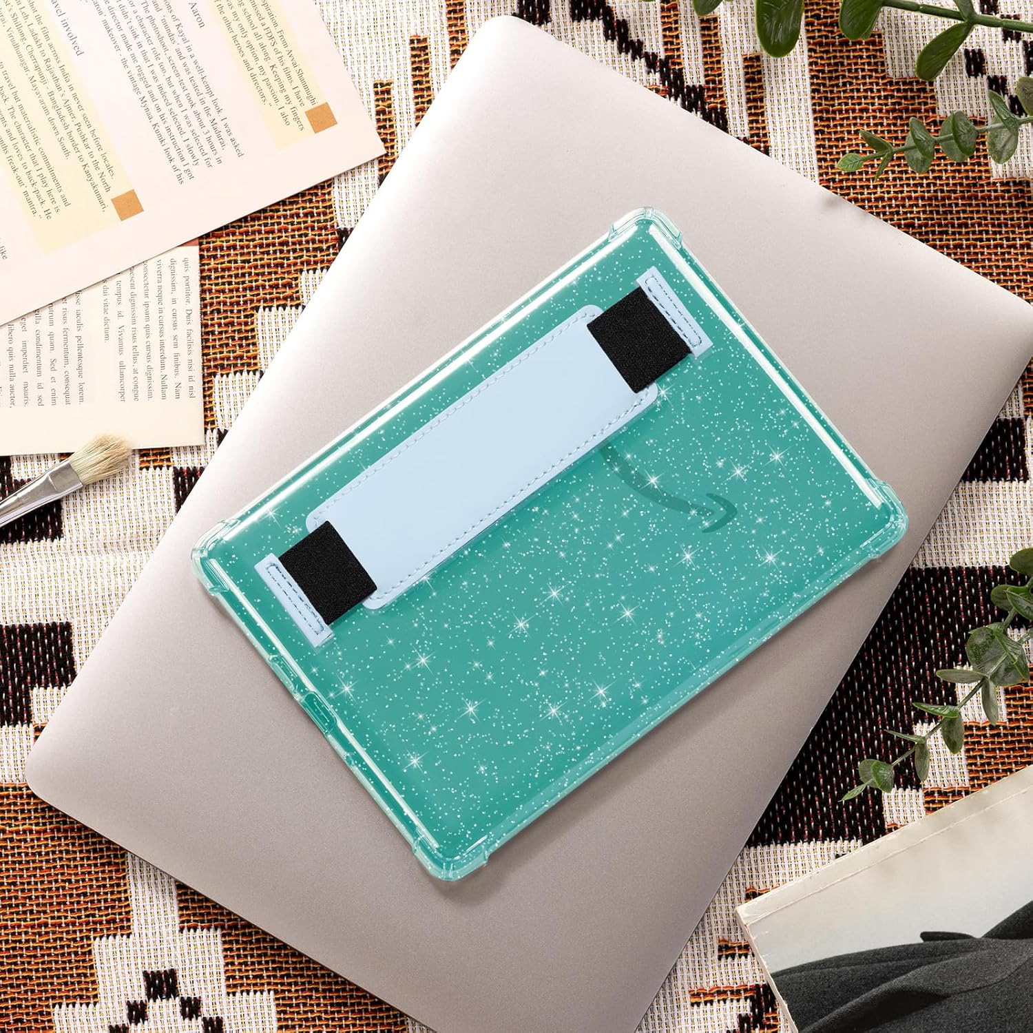 iDLEHANDS Clear Glitter Case for 7" Tablet Case - Ultra Slim Soft TPU Transparent Cover & Lightweight with Hand-Strap, Blue - 5