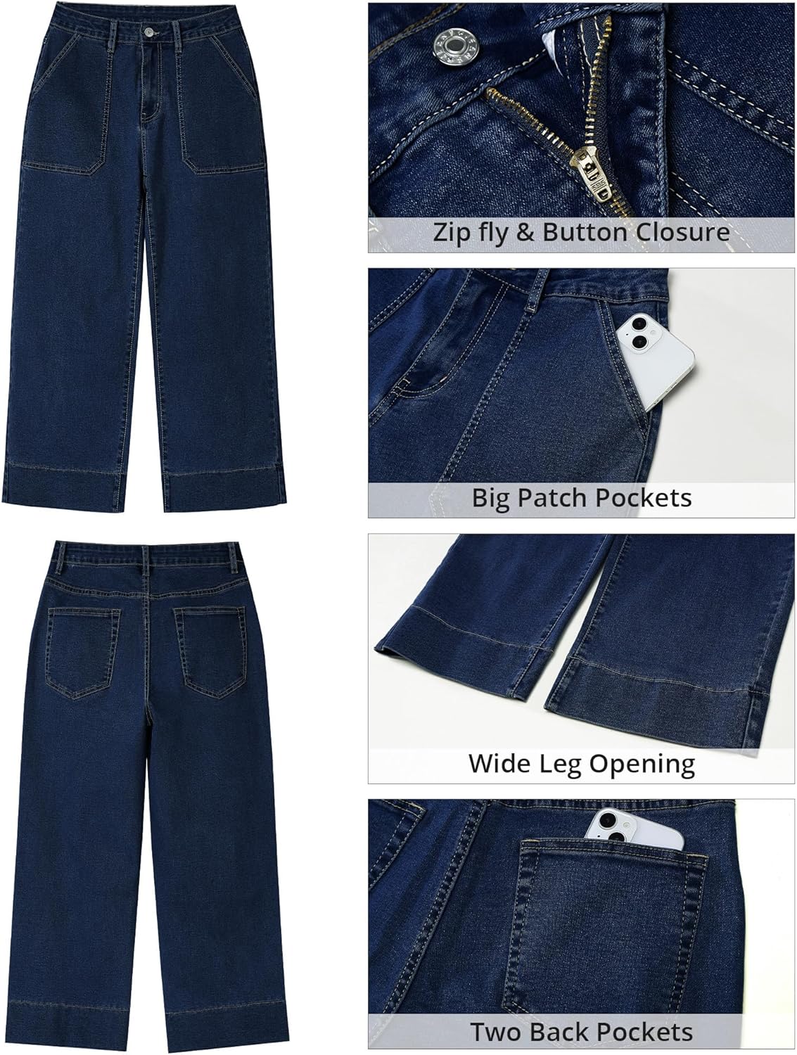 GRAPENT Capri Jeans for Women High Waisted Wide Leg Trendy Strechy Loose Straight Cropped Denim Jeans Pants with Pockets - Image 6