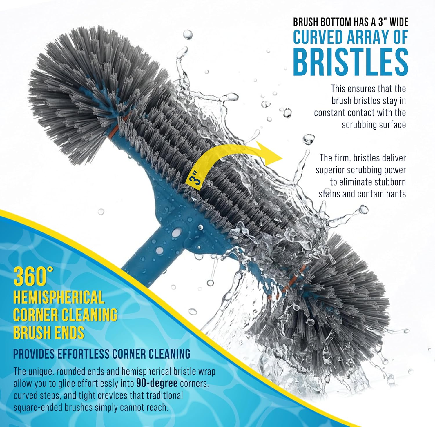 U.S. Pool Supply 15" Pool Brush Head Round Hemispherical Ends Inground Pool