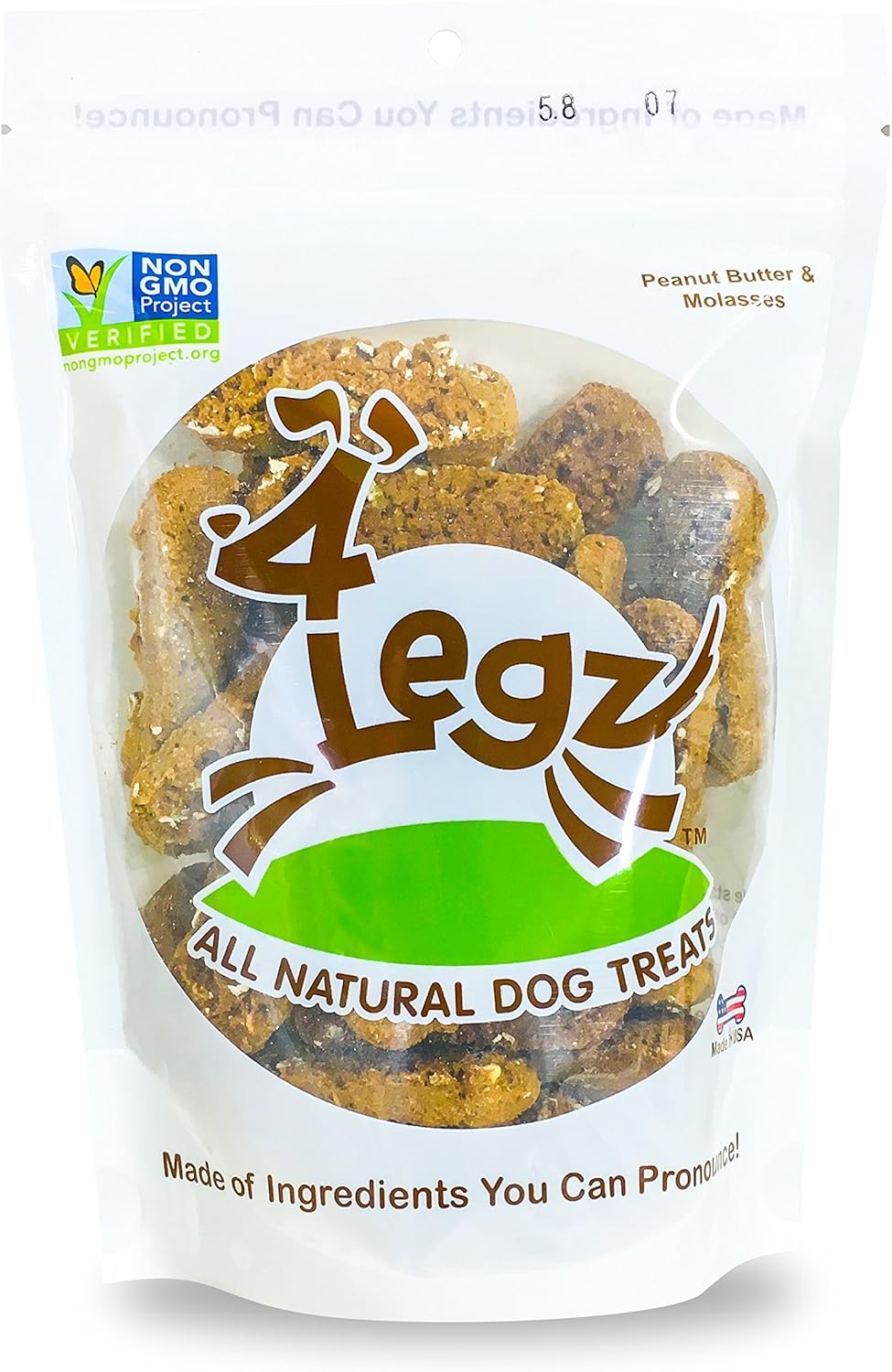 4Legz Organic Peanut Butter & Molasses Dog Treats – Healthy, Crunchy, Vegan Biscuits with Whole & Real Ingredients – All Natural & USA‐Baked, 8 Ounce (Pack of 3)