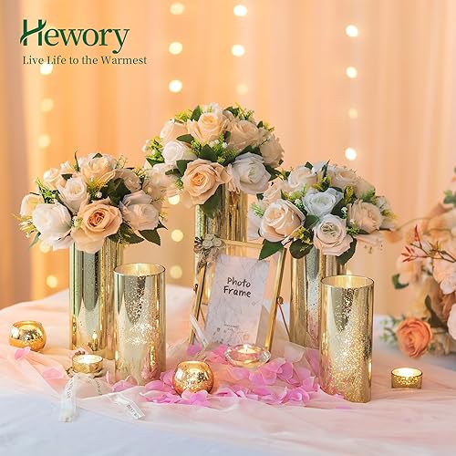 Miniatura 10 de Hewory - Juego de 12 jarrones cilíndricos de vidrio, jarrón plateado brillante para centros de mesa, portavelas de huracán de vidrio para velas