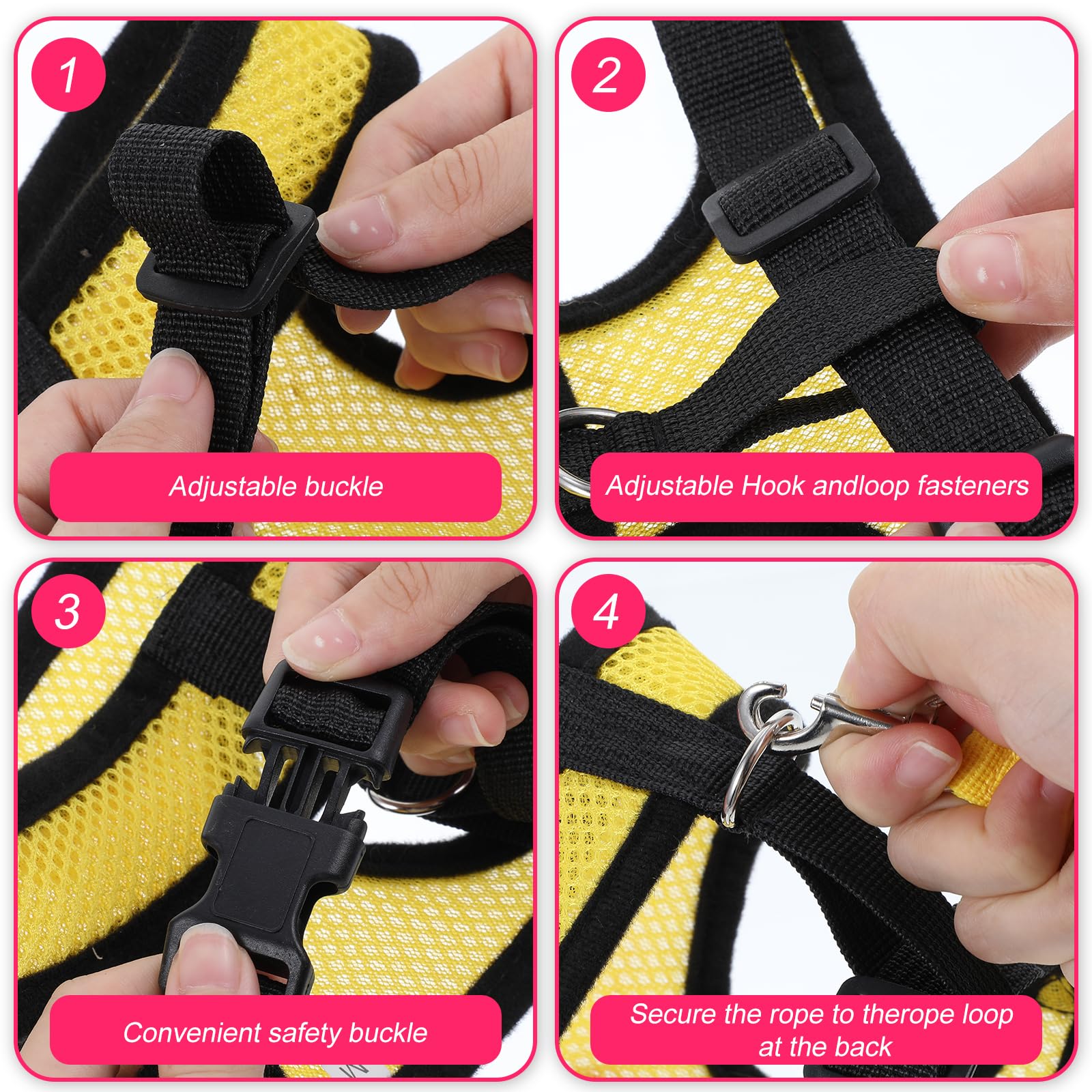 Ensemble de laisses et harnais réglables à double réglage en nylon confortable avec laisse de 1 m pour poules, canards, oies, petits animaux de compagnie (rose, M)