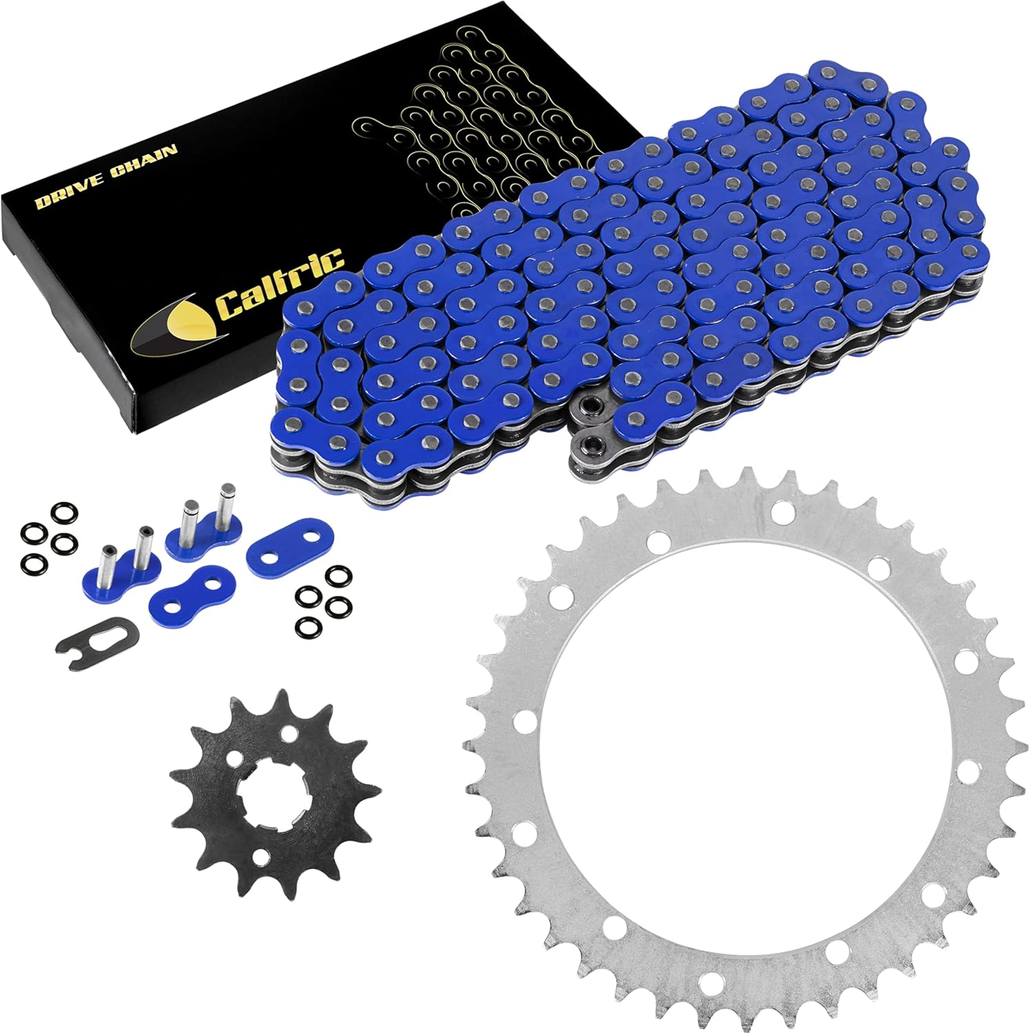 Caltric Blue O-Ring Drive Chain and Sprockets Kit Compatible with Yamaha Warrior 350 YFM350X 1989-2004 Blue
