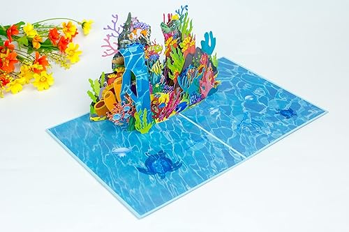 Miniatura 4 de ETA Tarjeta desplegable 3D Ocean World, tarjeta de cumpleaños de arrecifes de coral para entusiastas del buceo, regalo del día del padre, H08