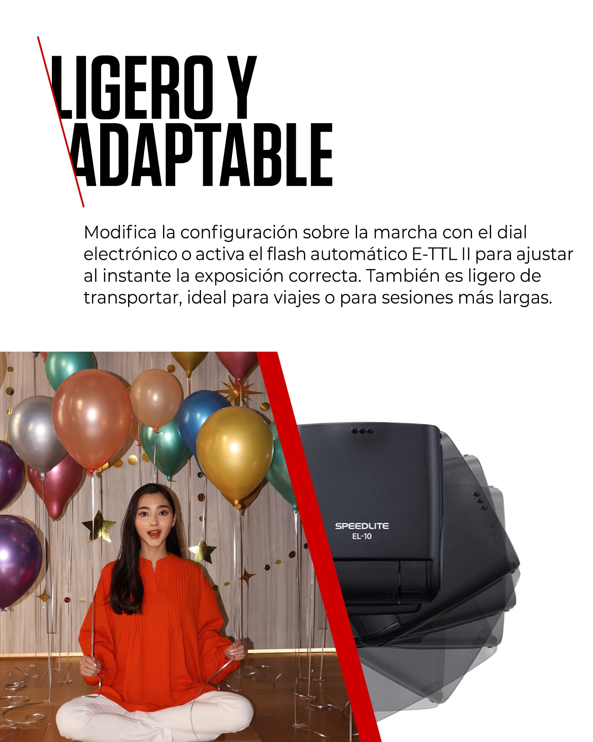Canon Speedlite EL-10 con E-TTL II, Rango versátil de Potencia de 1/1 a 1/1024, Zapata multifunción, Ligero y Alimentado con Pilas AA.