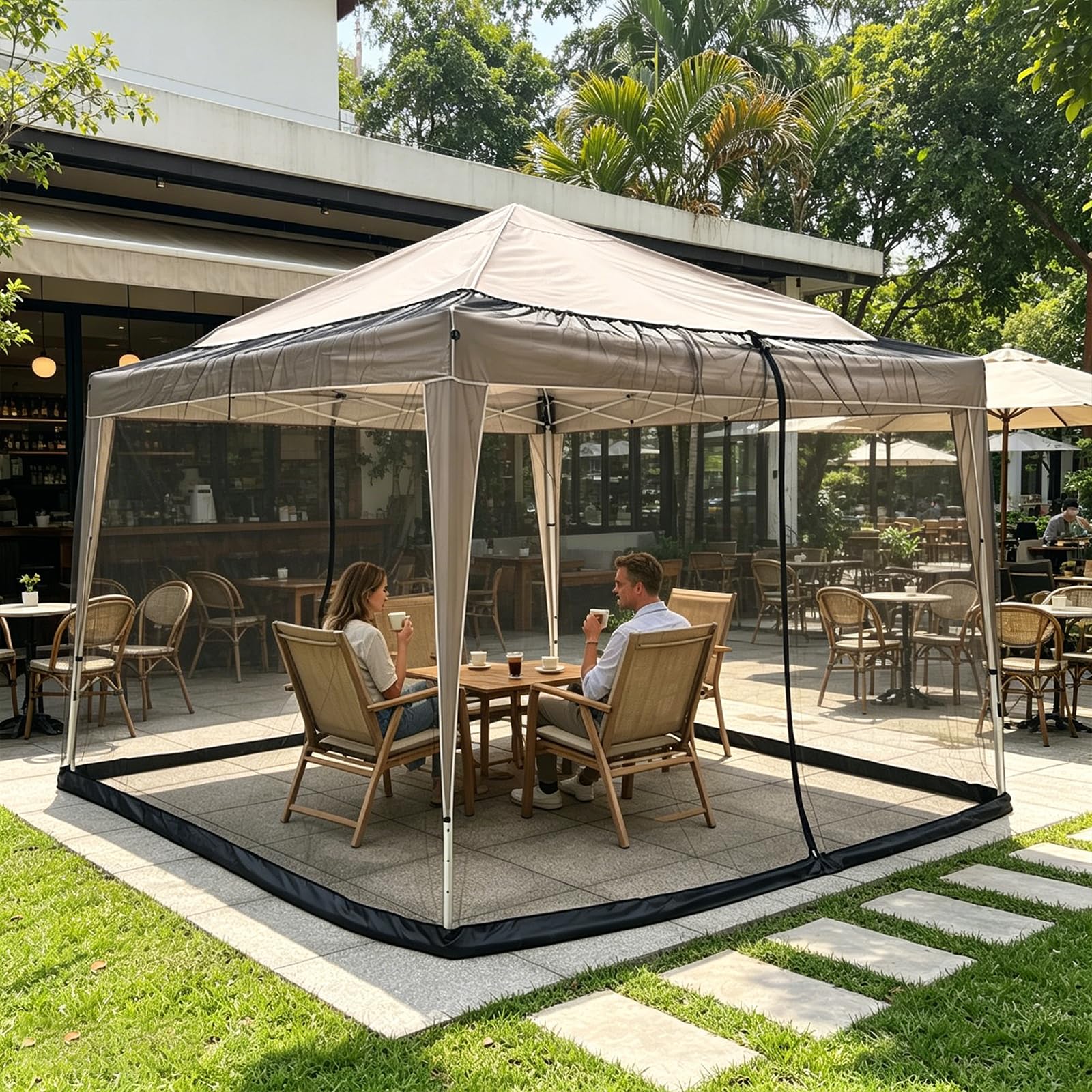 Moustiquaire pour tonnelle - 3 x 3 m - Noir - Filet anti-insectes - 2 fermetures éclair - Réglable - Maille fine - Pied rempli d'eau - Pour jardin, patio, cour, camping