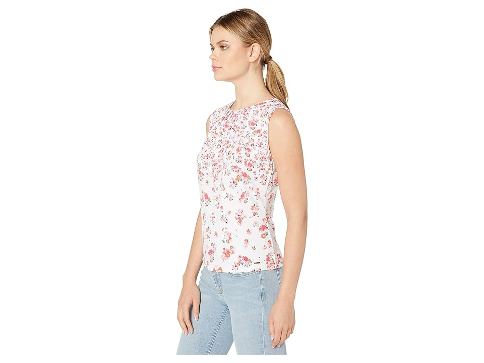 

Calvin Klein Pleat Neck Cami (White Multi) Women's Clothing